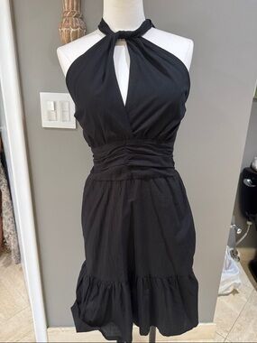 Black Halter Ruched Waist Dress